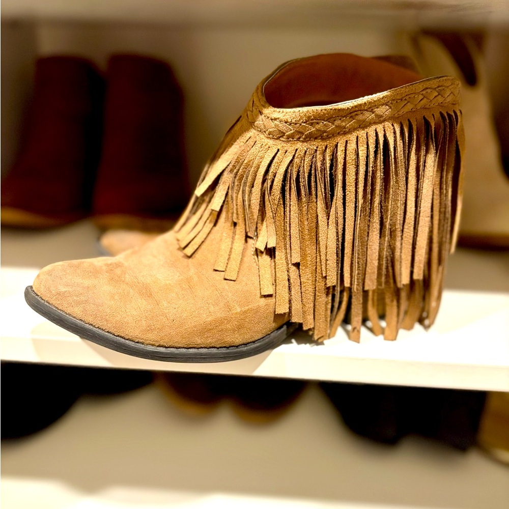 Fringe Tan Ankle Boots